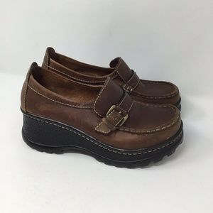 Vintage 90s Brown Leather Loafer Platform Shoes 9